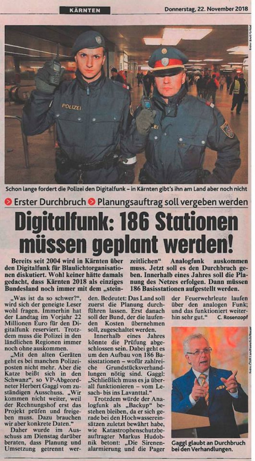 Kärnten hat als einziges Bundesland immer noch keinen Digitalfunk für Einsatzkräfte!